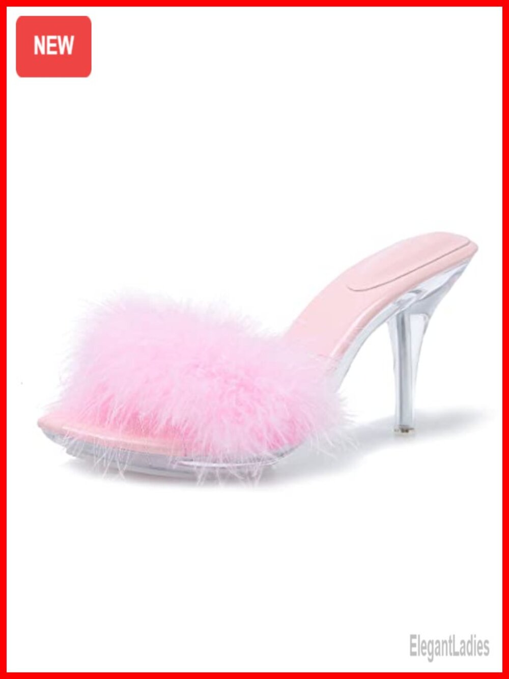 Womens Clear Heels Fuzzy Slippers Pointed Toe Stiletto Mule Party Prom Shoes